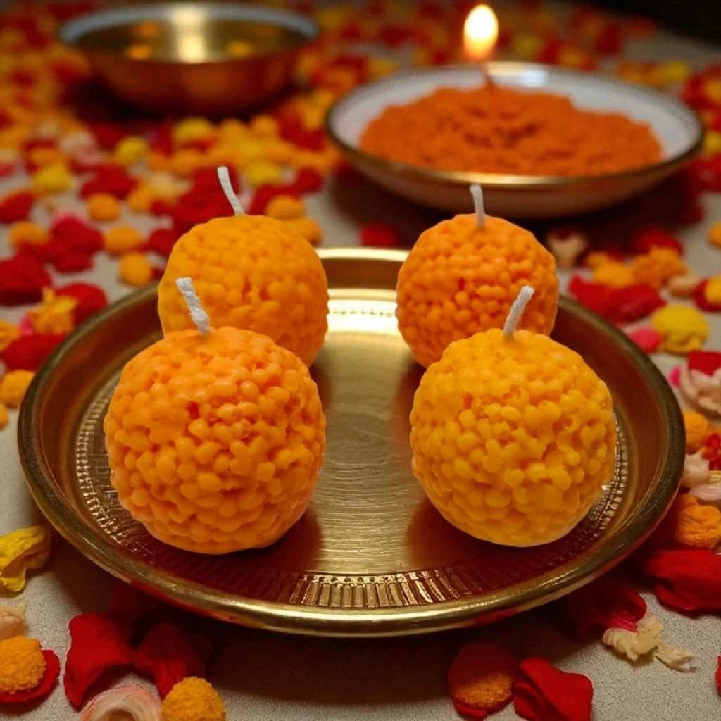 Scented Laddu Candles for Festival Gifting (Set of 4 Laddu)